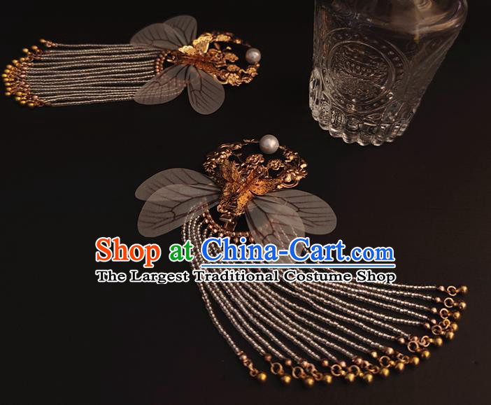 Chinese Traditional Hanfu Wings Hair Claw Ancient Palace Princess Golden Butterfly Tassel Hairpin