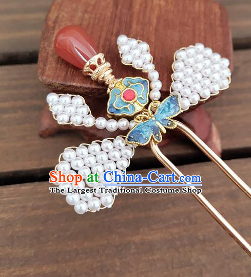 Chinese Traditional Ming Dynasty Empress Cloisonne Butterfly Hair Stick Ancient Queen Agate Hairpin