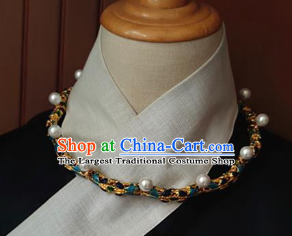 China Classical Ancient Court Woman Pearls Necklace Traditional Ming Dynasty Cloisonne Necklet Accessories