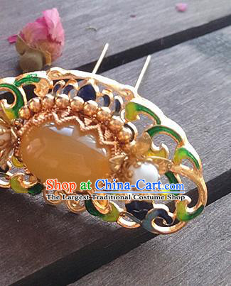 Chinese Ancient Queen Jade Hairpin Traditional Ming Dynasty Blueing Hair Crown