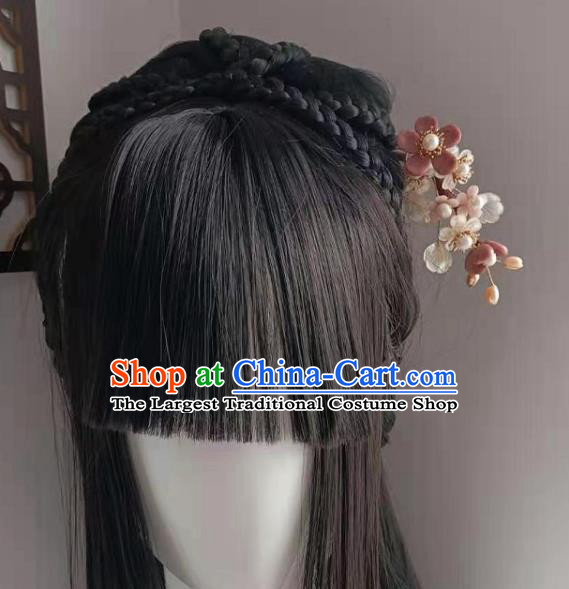 Chinese Ancient Young Lady Shell Pearls Hairpin Traditional Ming Dynasty Princess Rose Stone Hair Stick