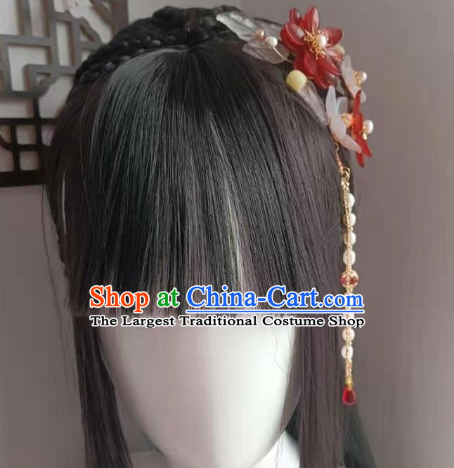 Chinese Hanfu Hair Accessories Traditional Ming Dynasty Red Flowers Hair Stick Ancient Patrician Lady Hairpin