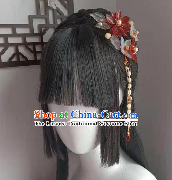 Chinese Hanfu Hair Accessories Traditional Ming Dynasty Red Flowers Hair Stick Ancient Patrician Lady Hairpin