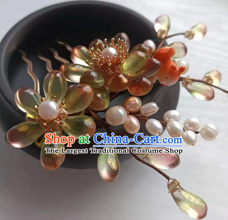 Chinese Ancient Young Woman Hairpin Hair Accessories Traditional Ming Dynasty Hanfu Hair Comb