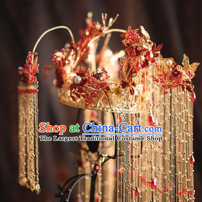 Chinese Classical Luxury Phoenix Coronet Traditional Wedding Hair Accessories Xiuhe Suit Bride Tassel Hair Crown