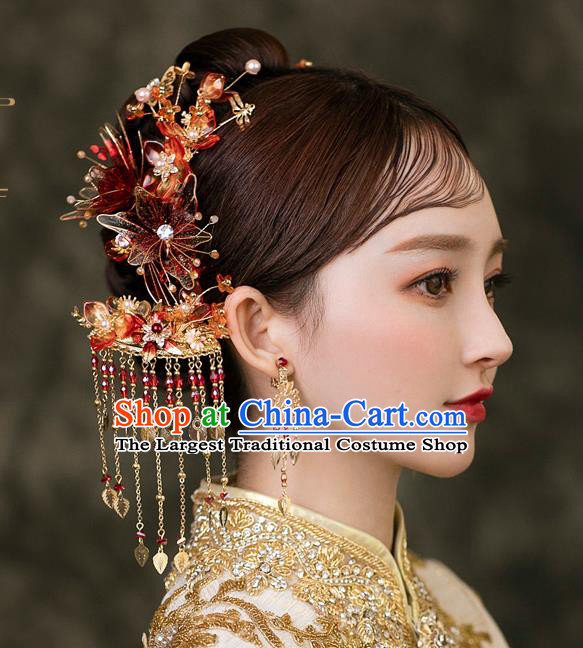 Chinese Classical Tassel Hair Sticks Traditional Wedding Headwear Xiuhe Suit Bride Hairpins