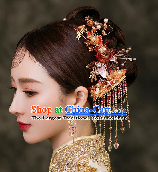 Chinese Classical Tassel Hair Sticks Traditional Wedding Headwear Xiuhe Suit Bride Hairpins