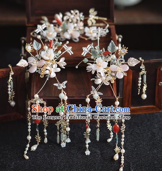 Chinese Classical Bride Hair Crown Traditional Wedding Headwear Xiuhe Suit Flowers Hair Clasp