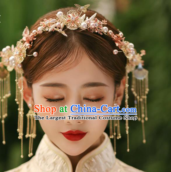 Chinese Classical Bride Tassel Hairpins Traditional Wedding Hair Accessories Xiuhe Suit Goldfish Hair Clasp