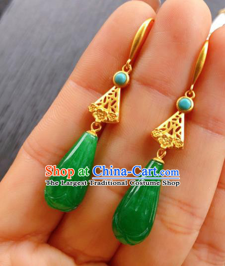 China Handmade Jade Mangnolia Earrings Traditional Cheongsam Jadeite Ear Accessories