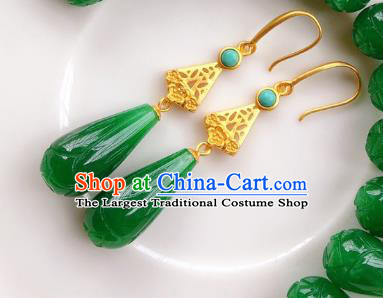 China Handmade Jade Mangnolia Earrings Traditional Cheongsam Jadeite Ear Accessories