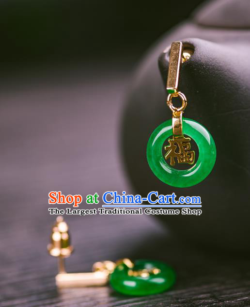 China Handmade National New Year Earrings Traditional Cheongsam Jadeite Peace Buckle Ear Accessories