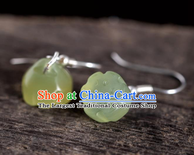 China Handmade National Jade Lotus Seedpod Earrings Traditional Cheongsam Ear Accessories