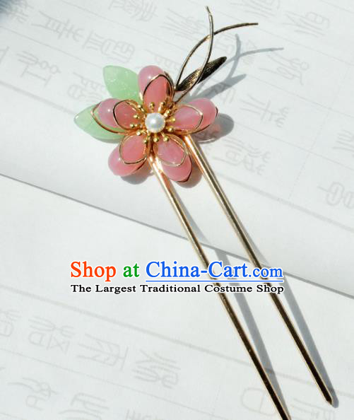 Chinese Ancient Princess Hairpin Traditional Hanfu Ming Dynasty Pink Peach Blossom Hair Stick