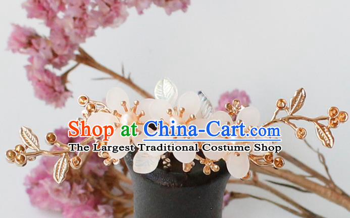 Chinese Ancient Princess Flowers Hairpin Traditional Hanfu Ming Dynasty Pearls Hair Stick