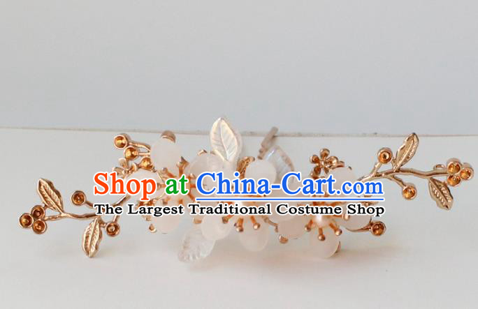 Chinese Ancient Princess Flowers Hairpin Traditional Hanfu Ming Dynasty Pearls Hair Stick