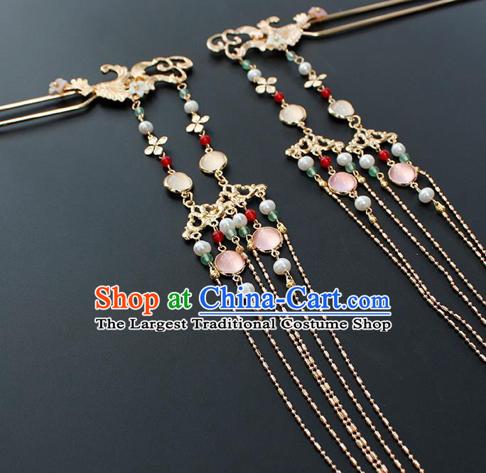 Chinese Ancient Court Lady Hairpin Traditional Hanfu Ming Dynasty Golden Tassel Hair Clip