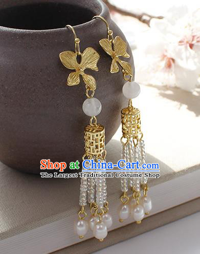 China Handmade Ancient Palace Lantern Tassel Earrings Traditional Wedding Bride Ear Accessories