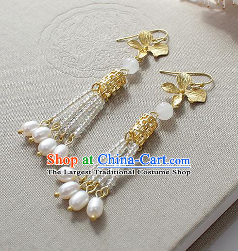 China Handmade Ancient Palace Lantern Tassel Earrings Traditional Wedding Bride Ear Accessories