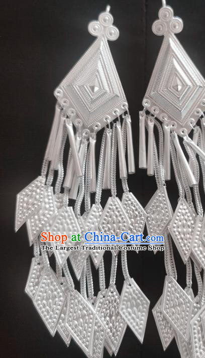 China Traditional Liangshan Yi Nationality Silver Ear Accessories Handmade Ethnic Folk Dance Earrings