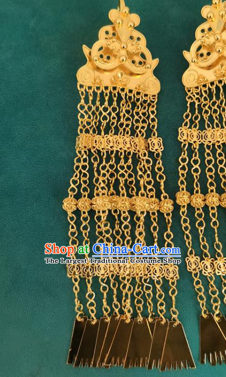 China Traditional Yi Nationality Golden Tassel Ear Accessories Handmade Liangshan Ethnic Woman Earrings