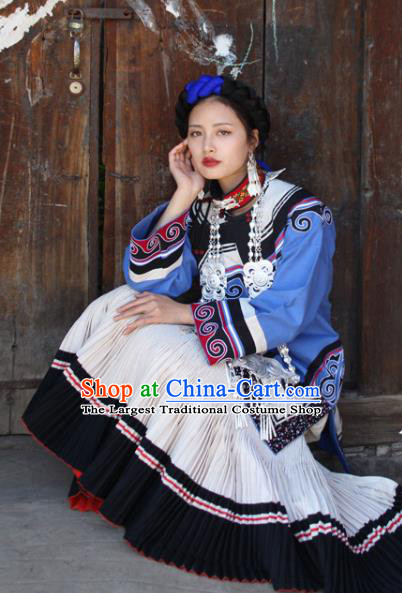 China Yi Nationality Stage Performance Outfits Clothing Traditional Liangshan Ethnic Folk Dance Costumes and Headwear