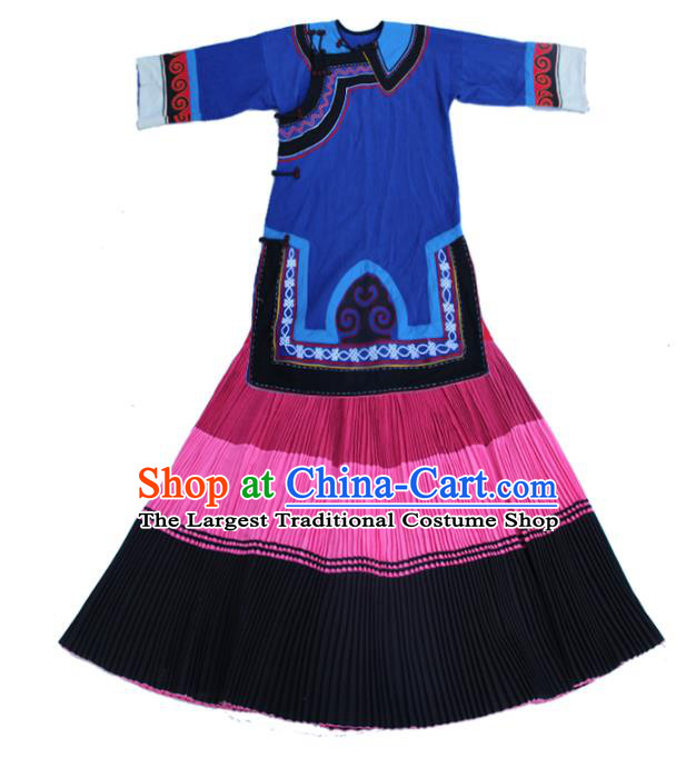 China Yi Nationality Folk Dance Outfits Clothing Traditional Liangshan Ethnic Wedding Bride Costumes and Headpiece