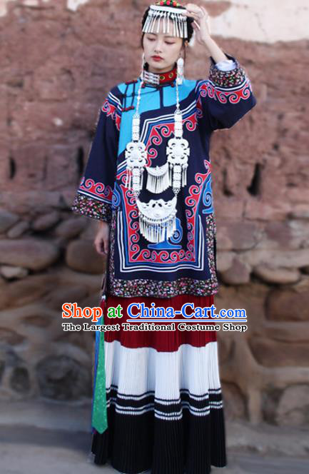 China Traditional Liangshan Ethnic Stage Performance Costumes Yi Nationality Minority Folk Dance Outfits Clothing and Headpiece