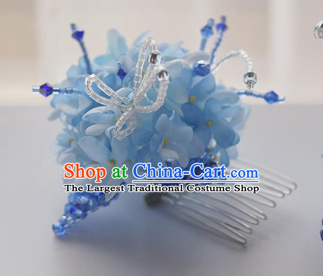 Chinese Handmade Cheongsam Hair Accessories Traditional Hanfu Blue Flowers Hair Comb