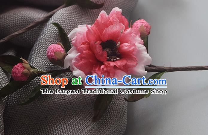 Chinese Handmade Hairpin Cheongsam Hair Accessories Traditional Hanfu Pink Silk Plum Blossom Hair Stick