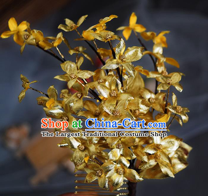 Chinese Handmade Ancient Empress Hairpin Traditional Ming Dynasty Golden Flowers Hair Comb