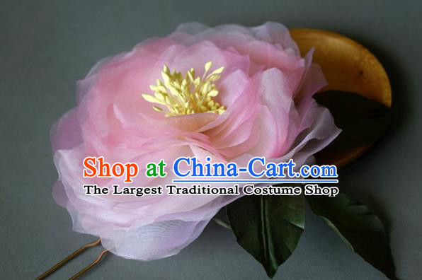 Chinese Ancient Imperial Concubine Pink Silk Peony Hairpin Traditional Tang Dynasty Princess Hair Stick