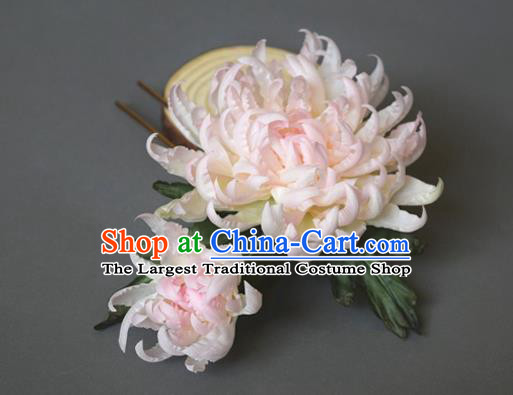 Chinese Ancient Princess Hairpin Traditional Tang Dynasty Pink Chrysanthemum Hair Stick