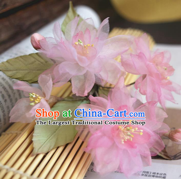 Chinese Handmade Qipao Dress Hair Accessories Traditional Hanfu Pink Silk Sakura Hair Stick