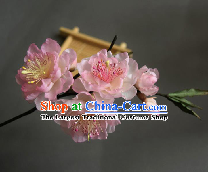 Chinese Handmade Cheongsam Hairpin Traditional Ming Dynasty Pink Silk Peach Blossom Hair Stick