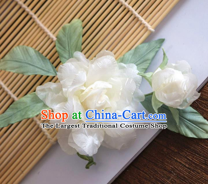 Chinese Handmade White Silk Gardenia Hairpin Traditional Qipao Dress Hair Stick