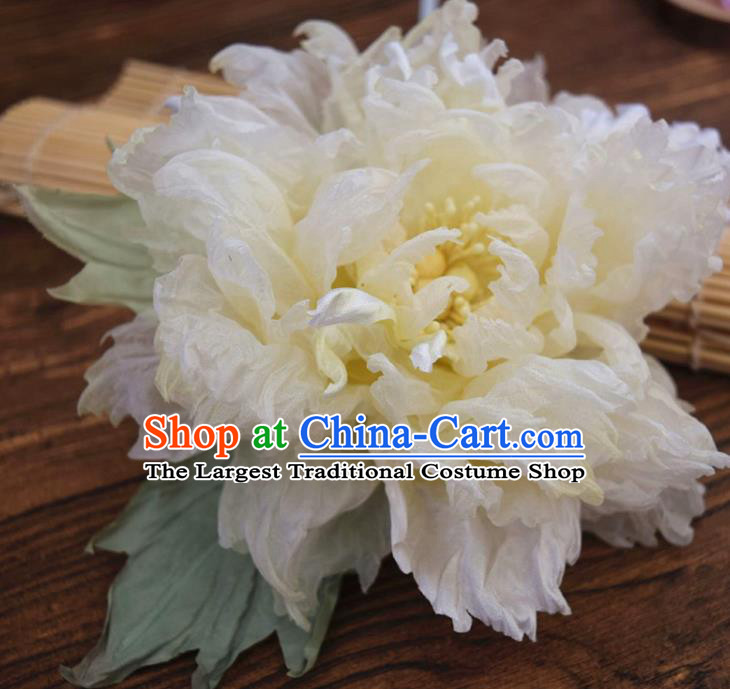 Chinese Traditional Qipao Dress Hair Stick Handmade Light Yellow Silk Peony Hairpin