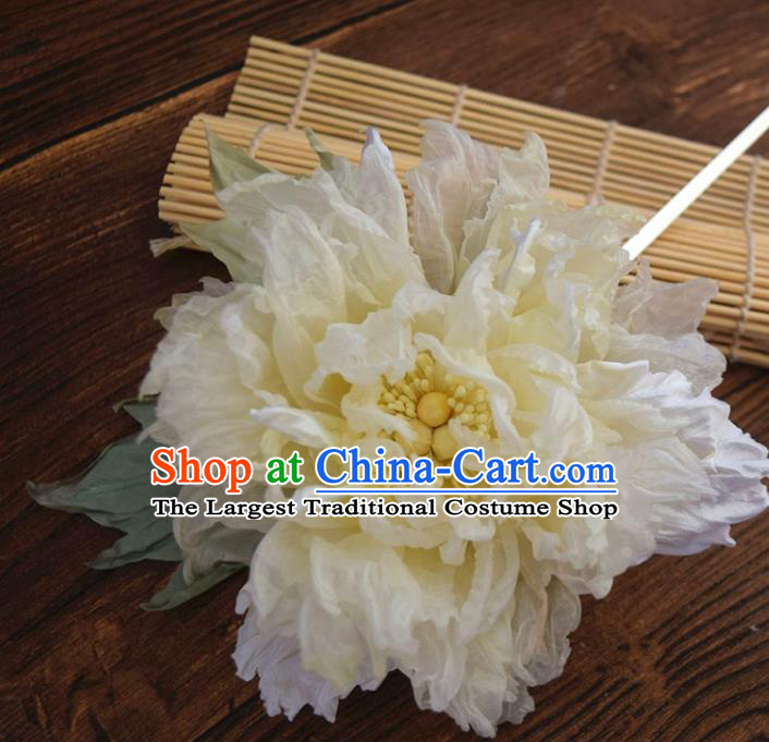 Chinese Traditional Qipao Dress Hair Stick Handmade Light Yellow Silk Peony Hairpin