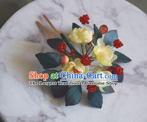 Chinese Handmade Ancient Princess Yellow Jasmine Flower Hairpin Traditional Cheongsam Hair Stick Accessories