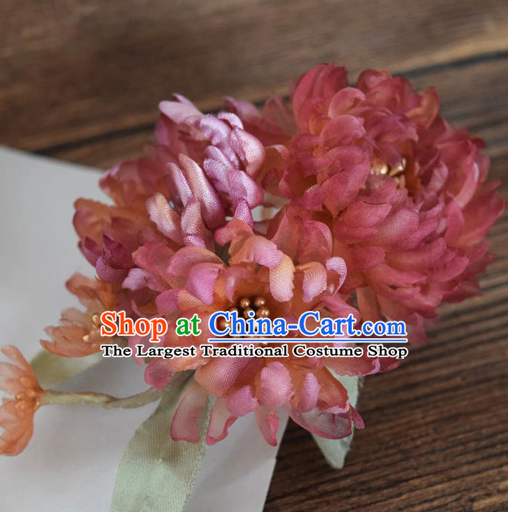 Chinese Cheongsam Hairpin Traditional Ming Dynasty Red Silk Chrysanthemum Hair Stick Handmade Hair Accessories