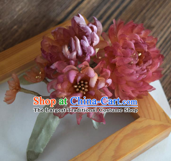 Chinese Cheongsam Hairpin Traditional Ming Dynasty Red Silk Chrysanthemum Hair Stick Handmade Hair Accessories