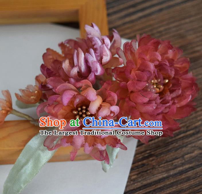 Chinese Cheongsam Hairpin Traditional Ming Dynasty Red Silk Chrysanthemum Hair Stick Handmade Hair Accessories