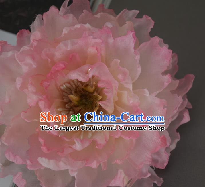 Chinese Handmade Hair Accessories Cheongsam Hairpin Traditional Ming Dynasty Pink Silk Peony Hair Stick
