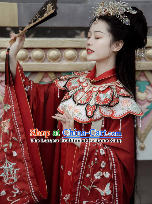 China Traditional Ming Dynasty Wedding Historical Clothing Ancient Patrician Woman Red Hanfu Dresses Complete Set