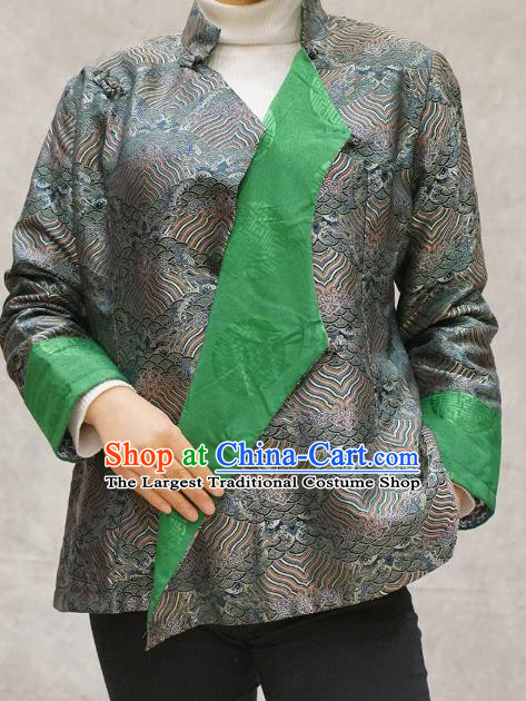 Chinese Zang Minority Grey Brocade Jacket Tibetan Nationality Woman Outer Garment Clothing