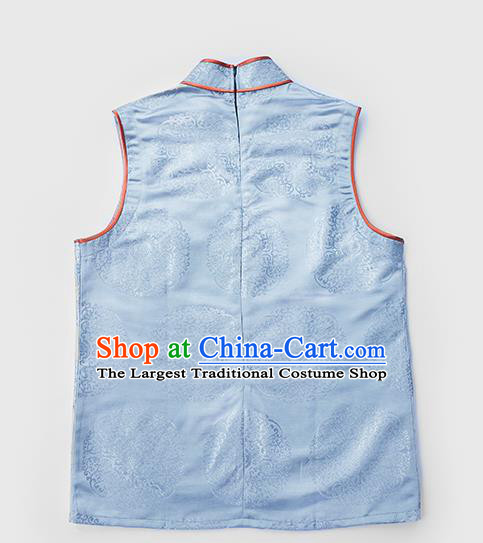 Chinese Tibetan Ethnic Light Blue Brocade Waistcoat Zang Nationality Vest Clothing