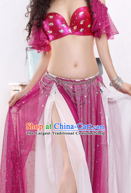 Asian Oriental Dance Training Rosy Bra and Skirt Clothing Indian Traditional Belly Dance Performance Outfits