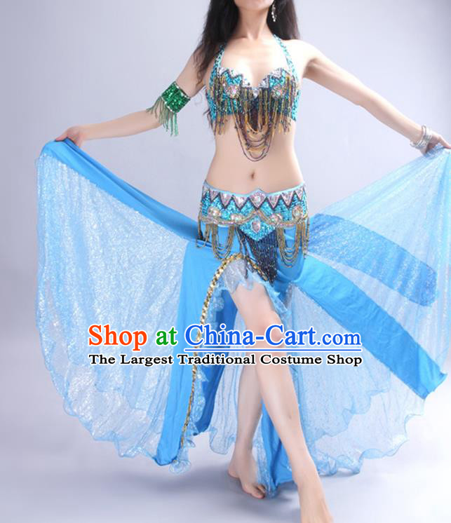 India Belly Dance Bra and Skirt Asian Indian Raks Sharki Dance Clothing Traditional Oriental Dance Blue Outfits