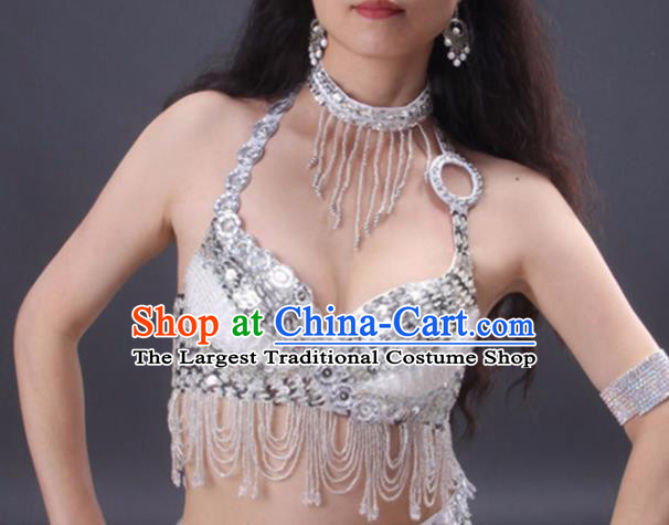 Traditional Oriental Dance Costume India Belly Dance Beads Tassel White Bra and Skirt Asian Indian Raks Sharki Dance Fashion