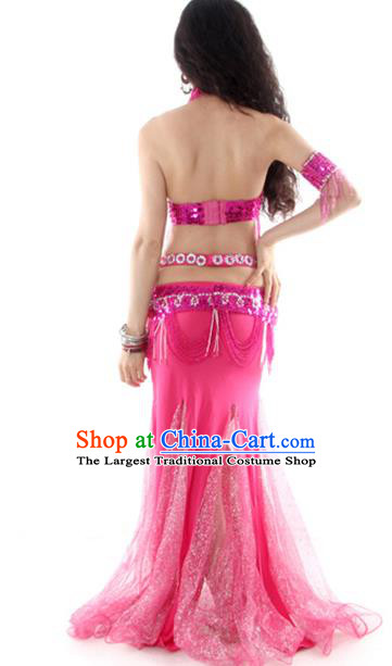 India Belly Dance Beads Tassel Rosy Bra and Skirt Asian Indian Raks Sharki Dance Fashion Traditional Oriental Dance Costume